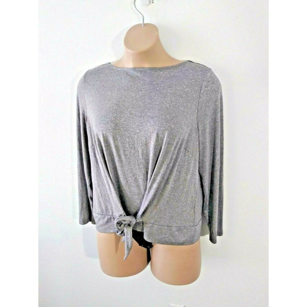 Women's Eloquii Gray Top With Waist Tie Size 22 Plus Long Sleeves
